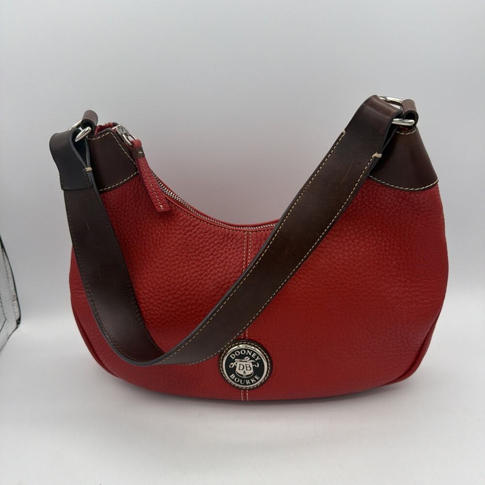 Dooney & Bourke Wayfarer Red Pebble Grain /Brown Leather Trim Small Hobo Bag